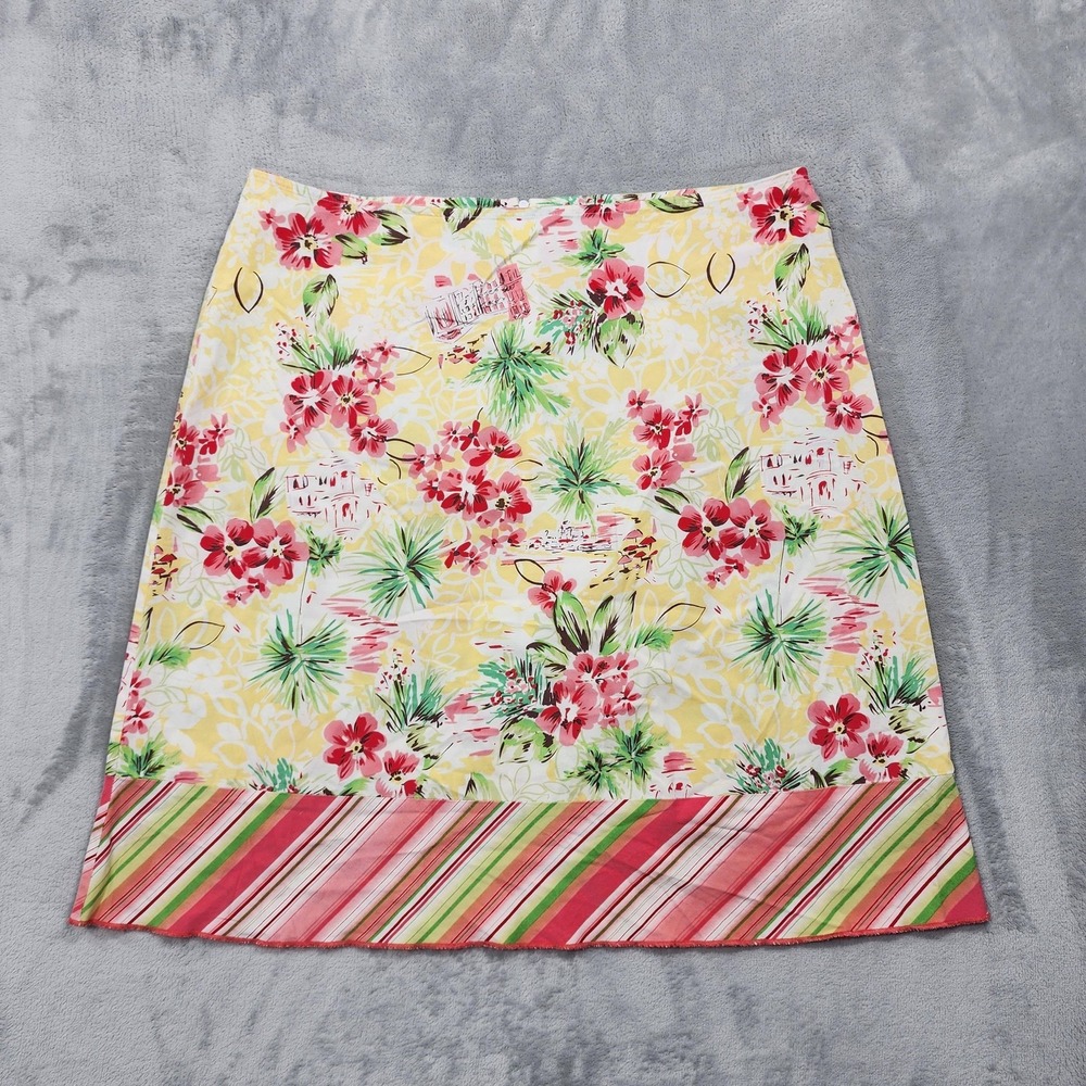 HeartSoul Skirt Women 14 Yellow Floral A-Line Knee Length Tropical Casual Preppy